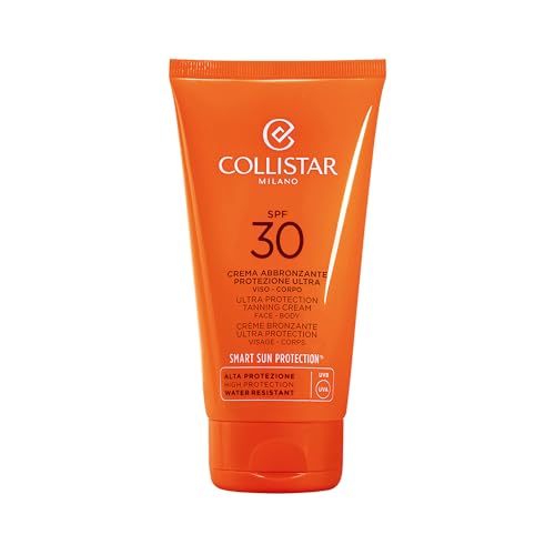 Collistar Ultra-Schutz-Bräunungscreme mit LSF 30, Gesichts- und Körpercreme für eine goldene Bräune, Schutzwirkung für Kapillaren, Flecken und Tattoos, Mit Vitamin E und Mandelöl, 150 ml