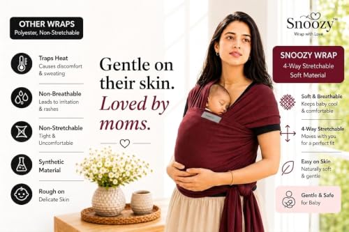 Image of Snoozy Classic Kangaroo Wrap Baby Carrier - Soft Stretchy Cherry Red Sling | Ergonomic lightweight hands-free infant carrier. Ideal for newborn kangaroo mother care and added neck support.