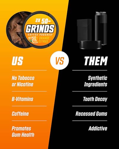 Grinds Coffee Pouches | 5-Can Variety Pack | Double Mocha, Sweet Mint, Double Shot Espresso, New Orleans, Orange Citrus | Brew-Free Coffee Alternative | 18 Pouches Per Can