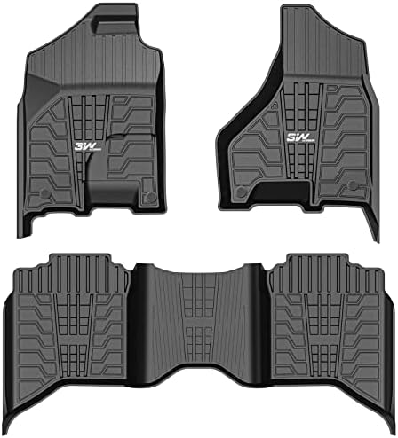 3W Floor Mats Compatible for 2013-2018 Dodge Ram 1500/2500/3500 Crew Cab, 2019-2022 Ram 1500 Classic Crew Cab TPE All Weather Custom Fit Floor Liner for Dodge Ram,1st&2nd Row Full Set Car Mats,Black