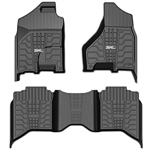 3W Floor Mats Compatible For 2013-2018 Dodge Ram 1500/2500/3500 Crew Cab, 2019-2022 Ram 1500 Classic Crew Cab Tpe All Weather Custom Fit Floor Liner For Dodge Ram,1St&2Nd Row Full Set Car Mats,Black #TOP2