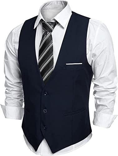 DAUXERY Prendas De Vestir Sin Mangas Para Hombre Chaleco De Calle Chaleco De Boda Ajustado Para Hombre Chaleco De Traje De Negocios De Ajuste Regular Informal (Color : NAVY BLUE, One Size : XL) Cover