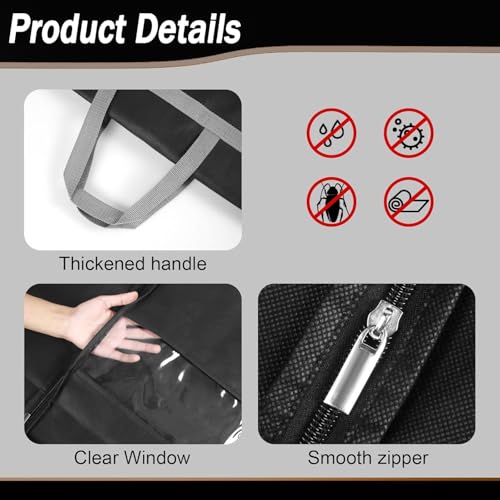 Long Dress Bags Covers Garment Storage bags with Zip Wedding Dust Cover Foldable Washable Clear Lightweight Garment Bags for Travel Weddings Suits and Dresses (black) - Image 4
