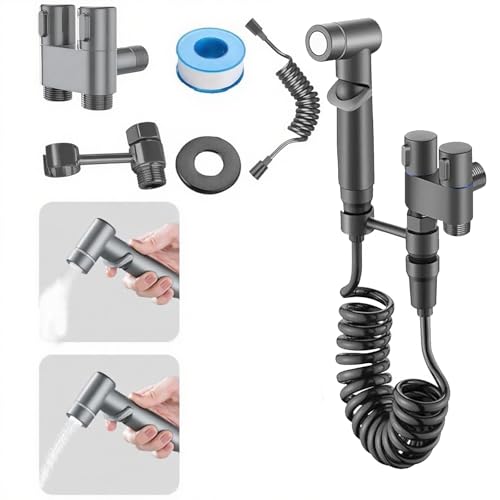 La Mejor Selección de Grifos de bidé - solo los mejores. 46 Pulverizador para bidé de mano, Bidet Pulverizador de acero inoxidable, Grifo de Baño de Doble Manija Doble Control, Ideal para Limpieza de Inodoro Higiene Personal (gris)
