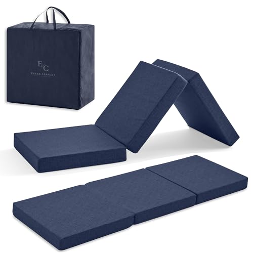 Colchones Plegables Invitados 65x195 Espuma HD de Memoria Transpirable para Juegos, Camper, Camping. Muy Versátil. Funda Lavable y Bolsa de tranporte. Altura 10 cm Color Azul.