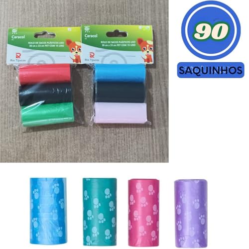Kit 6 Rolos Pacotes Saquinhos Pet Cata Caca Com Total de 90 Refil Pega Coco Para Cães e Gatos - Muit