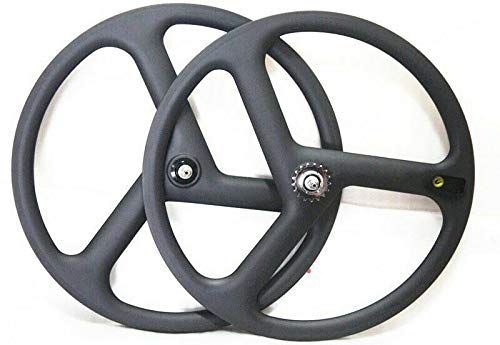 Hulkwheels Carbon Fixed Gear Wheelset 700C 3-Spoke Tri Spoke Wheel Single Speed/Fixie/Road Bike Front & Rear Wheel Set Clincher Type 40Mm Depth 23Mm Width Rim Track Bike Wheel (1 Pair Fixed Gear) #TOP13