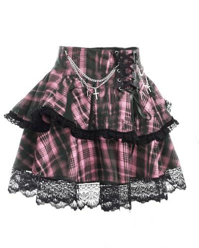 Skirts for Women Lace Up Double Layered Ruffles Skirts Gothic Punk Emo Skirt High Waist Skirt2