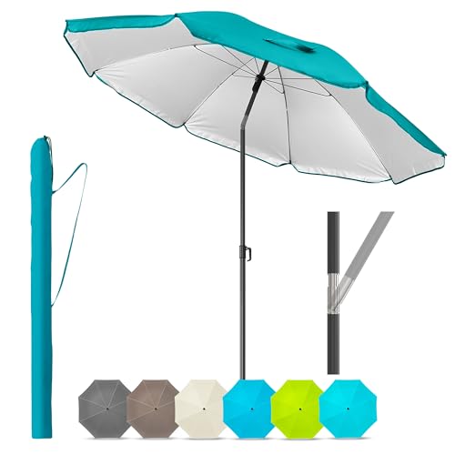4smile Sonnenschirm Strand 180 cm in Türkis - Höhenverstellbarer Strandschirm SunnyJoy UPF 50+ für Sonnenschutz Strand, Strandschirm windfest stabil - Sonnenschirm mit Schutzhülle, Gartenschirm