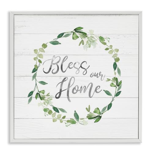 Farmhouse Leaves Wreath Calligraphy, 24 x 24 Inch Framed Giclée Print