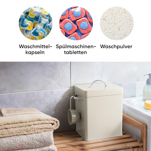 Björn&Schiller Waschpulver Aufbewahrungsbox 6,5 L, Waschmittel Aufbewahrung, Metall Waschmittelbox, Waschmittelbehälter mit Dosierer, Box für Spülmaschinenpulver, Geschirrspülpulver Behälter – Bild 6