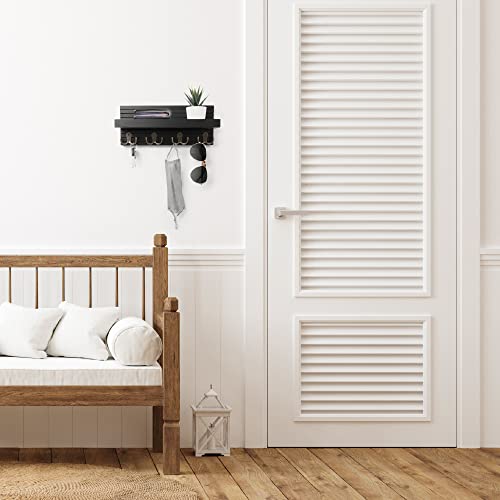 Naumoo Black Wooden Key Holder - Wall Mounted Mail Organizer And Key Hanger - Modern Farmhouse Entryway Shelf With 4 Double Brass Hooks - Decorative Rack For Car Keys, Wallet #TOP6