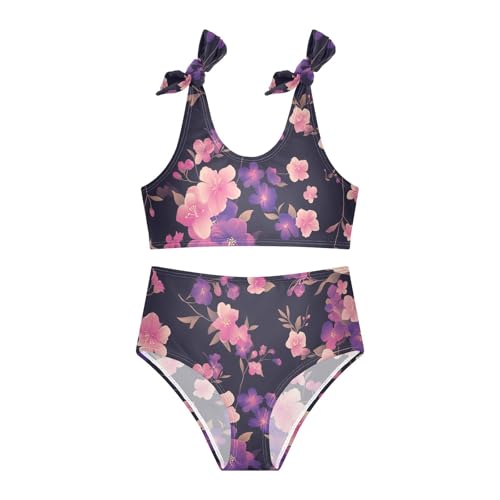 KLL Plum Flower Black Background Girls Two Piece Bikini Set Quick-Dry Bathing Suit Swimming Suits Adjustable Shoulder Strap3