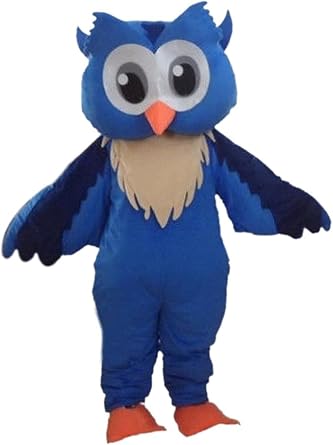 Big Blue Owl Mascot Cosume Adult Size for Men & Women with Built-in Fan Inside the Head