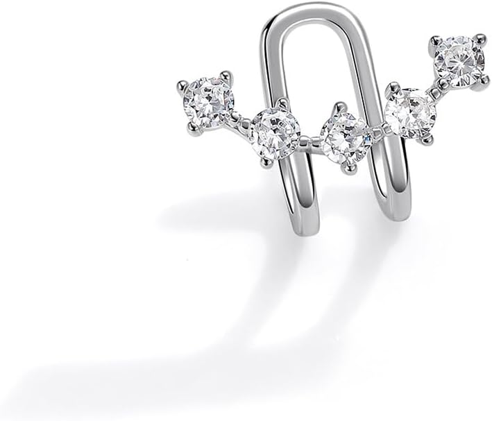 Kokoma Crystal Ear Cuff Cartilage Earring for Women Sterling Silver 925 Climber CZ Non Piercing Wrap Clip On Earring Fake Hoop Hypoallergenic