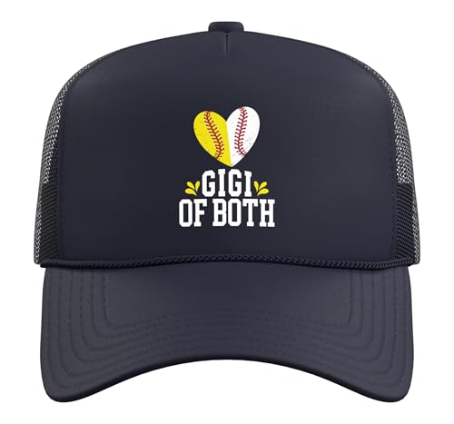 Gigi of Both Heart Softball Baseball Gigi Grandma Trucker Hat with Adjustable Mesh Back, Navy Blue