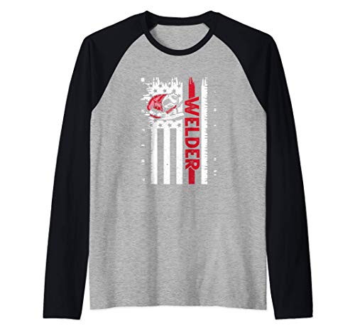 Welder - USA American Flag - Patriotic Welding Welder's Gift Camiseta Manga Raglan