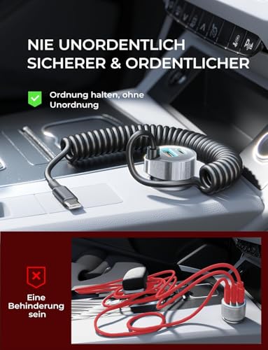 LISEN Caricabatteria da Auto Ricarica Rapida 65W+30W USB C Cavo Accendisigari da Auto Tipo C PD&QC 3.0 Adattatore Caricabatteria da Auto per iPhone 16 15 14 Pro MAX, Galaxy S24 S23 Xiaomi, iPad