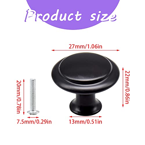 Yosawo 12 Pcs Vintage Cabinet Knobs Round Solid Knobs Handles with Screws for Cabinet Wardrobe, Drawer, Bathroom Racks (27mm/Black) - Image 2