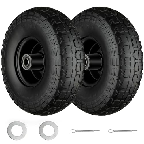 Cubesprings 4.10/3.50-4 Flat Free Solid Tire and Wheel 10 Inch for Hand Truck Wagon Dolly Garden Cart Wheelbarrow Replacement Polyurethane Foam Black