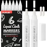 HUIHUIBI White Chalk Markers,6 Pack Set Liquid Chalk Pens,White Dry Erase Marker Pen for Blackboard,Windows,Chalkboards,Glass,Signs,Bistro