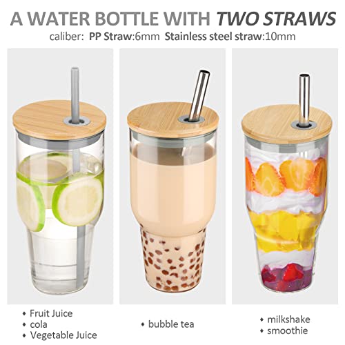 Kytffu 32Oz Glass Tumbler With Straw And Lid, Reusable Boba Smoothie Cup Iced Coffee Tumbler With Silicone Sleeve, Fits Cup Holder Glass Water Bottle Bpa Free, Gray #TOP2