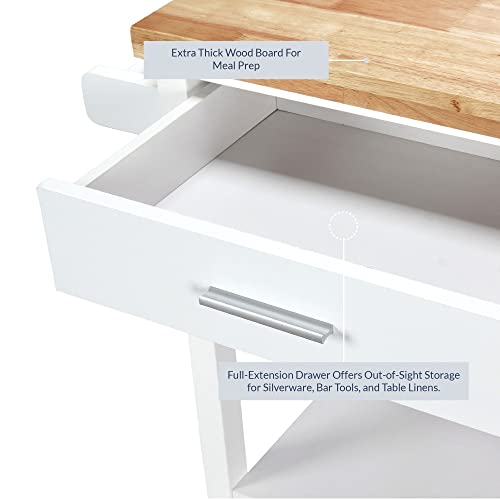Belleze Modern Rolling Kitchen Island Utility Cart With A Drawer, Storage Cabinet, Handle Towel Rack, Rubber Wood Top, And Caster Wheels - Sonoma (White) #TOP4