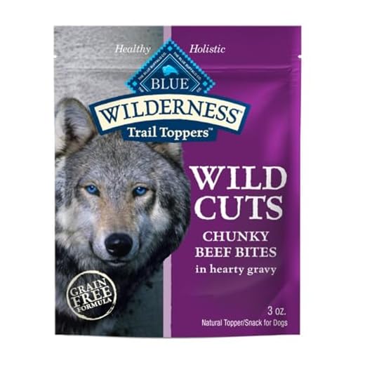 Blue Buffalo Wilderness Trail Toppers Wild Cuts High Protein, Natural Wet Dog Food, Chunky Beef Bites in Hearty Gravy 3-oz pouches (Pack of 24)