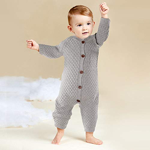 Anmino Newborn Baby Boys Girls Sweater Knitted Romper Bodysuit Jumpsuit Clothes Outfits With Warm Hat Set Grey #TOP5