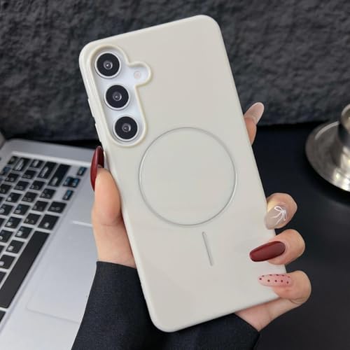 Coque silicone brillant Samsung S25 Plus aimantée blanche