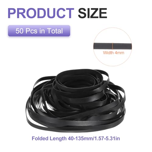sourcing map 50 Pcs Recorder Rubber Belts, Folded Length 40-135mm Cassette Recorder Belts Machine Repair Mix Flat Cassette Tape Machine Rubber Belts for DVD CD LD VCR Repeater Drives, Width 4mm