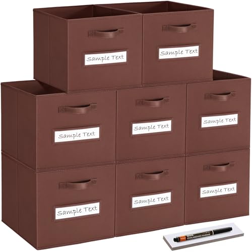 artsdi Cubos de almacenamiento de 11 x 11 x 11 pulgadas (juego de 8) cubos de almacenamiento de tela con 8 etiquetas, tarjetas de ventana y un bolígrafo, cestas organizadoras de cubos, cubos de