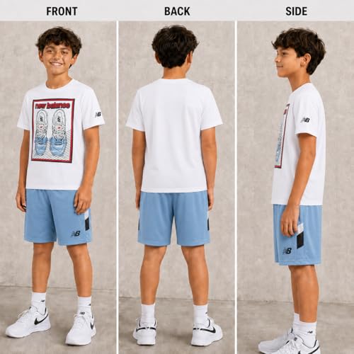 Image of New Balance Boys Athletic Shorts Set - 2 Piece Cotton Blend Jersey Shirt and Active Basketball Shorts for Boys