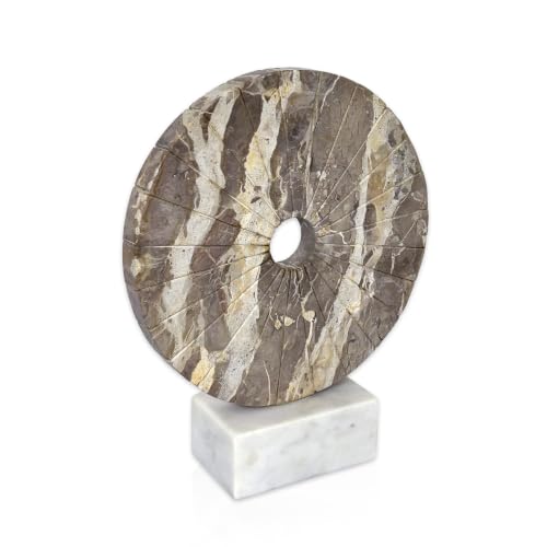 Gild Design House Helios Wheel - Sculptural Beige and White Marble Decorative Object...