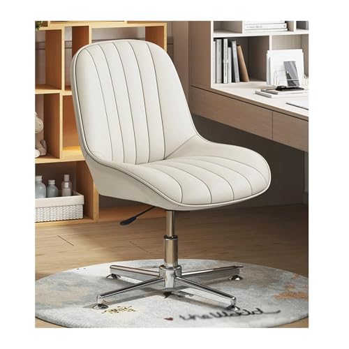 Silla ergonómica de oficina sin brazos, altura ajustable, de cuero, sin ruedas, moderna silla de maquillaje acolchada con respaldo mediano, soporta 150 kg para el hogar y la oficina