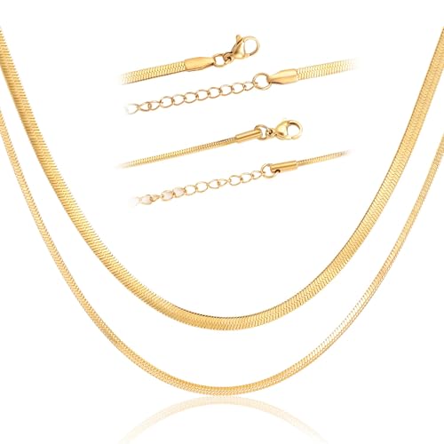 ALEXCRAFT Collar Gargantilla Mujer Collar 18K Chapado en Oro Acero Inoxidable 1.5/3mm 36/45+5cm Collar Rígido Gargantilla de Acero Cadena Gargantilla Mujer de Acero Gargantilla Serpiente