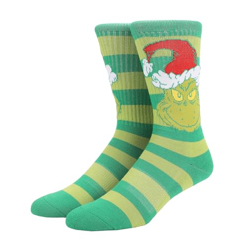 Bioworld The Grinch Grinch Wearing Red Christmas Hat Mens Athletic Crew Socks