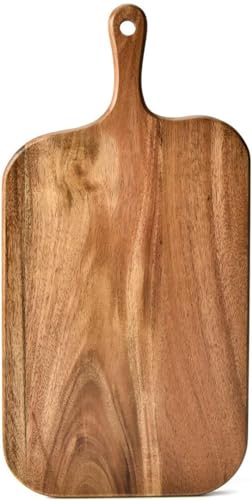 BILL.F Acacia Holz Schneidebrett mit Griff 38x19x2,2cm, Holz Charcuterie Board Paddle Cheese Board Serving Boards für Küchenfleisch, Pizza, Käse, Brot, Gemüse und Früchte