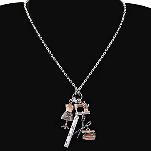 Bonsny Statement Enamel Rhinestone Chain Sewing Machine Necklaces Pendant Original Design For Women Girls Jewelry (Brown) #TOP1