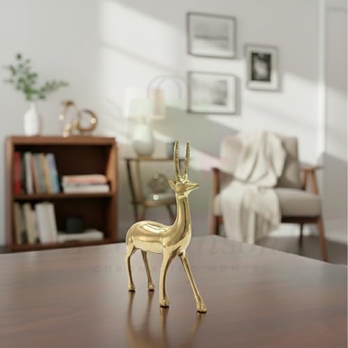 Image of Brass Deer Pair Statue | Weight - 1670 G Approx | Vastu Shastra & Feng Shui Remedies | Home Decor | Vastu Remedy | Size- 9 Inch Approx | Pack of 2