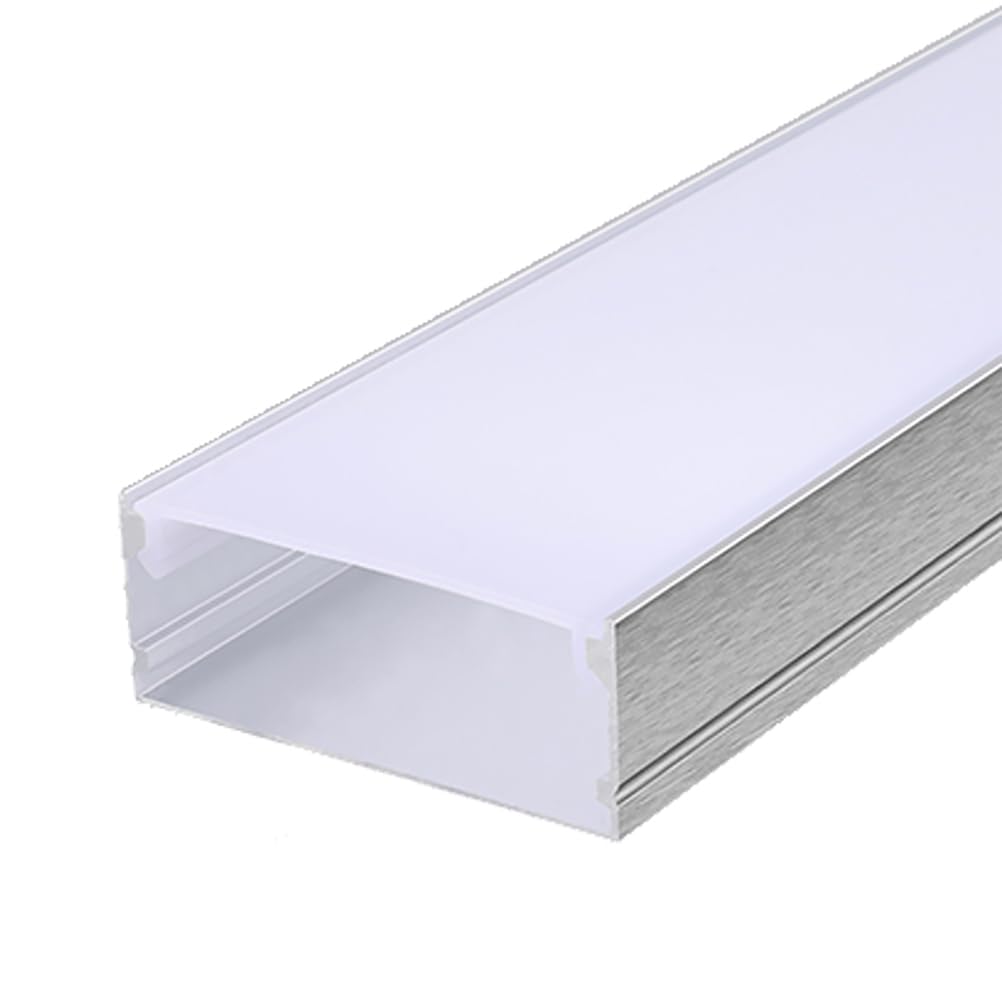 RISHORI 3.3ft/1 Meter U Shape LED Aluminum Channel System for LED Strip Light Installations,Borderless LED Diffuser Channel with Milky Cover,50mm*20mm borderless