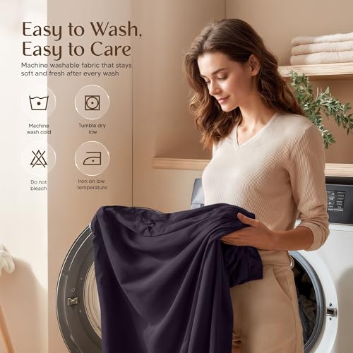 Image of Utopia Bedding Queen Size Sheet Set - 4 Piece Bed Sheets, Soft and Breathable Microfiber, Includes 1 Fitted Sheet, 1 Flat Sheet and 2 Pillowcases - Oeko-Tex - (Dark Purple)