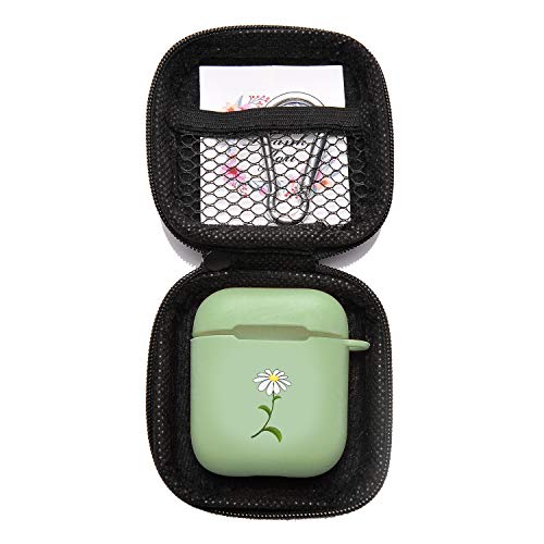 Green Case Cover For Airpod 1&2 W/Keychain Carabiner+Storage Bag,Little Daisy Flower Airpod Case Wireless Earphone Case Smooth Anti-Dust Flexible Silicone Protective Cover Soft Skin Avocado Green Case #TOP6