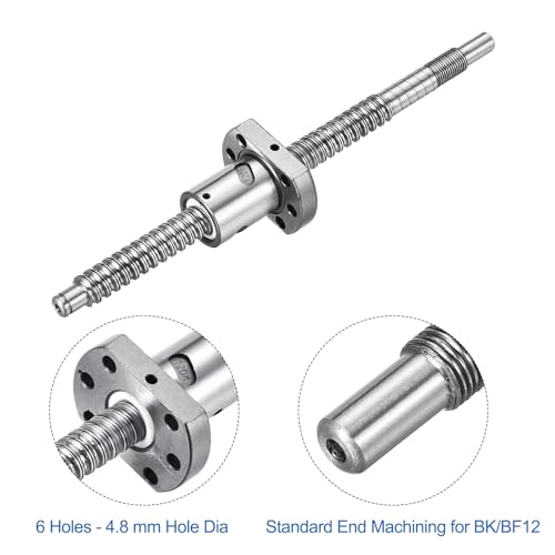 QUARKZMAN BallScrew SFU1204 (Durchmesser 12mm, Steigung 4mm, Länge 200mm) mit Kugelgewindemutter Anti-Backlash Kugelgewindespindel-Kit Standard-Endbearbeitung für BK/BF12 CNC-Maschinenteile