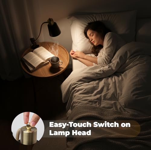 Desk lamp Eye-Caring Table Lamps, 360°Rotation Gooseneck Clip on Lamp Reading Light, Portable Reading Book Light, Clamp Light, Study Desk Lamps for Bedroom and Office Home Lighting (Black and Gold) by LALISU - Image 6