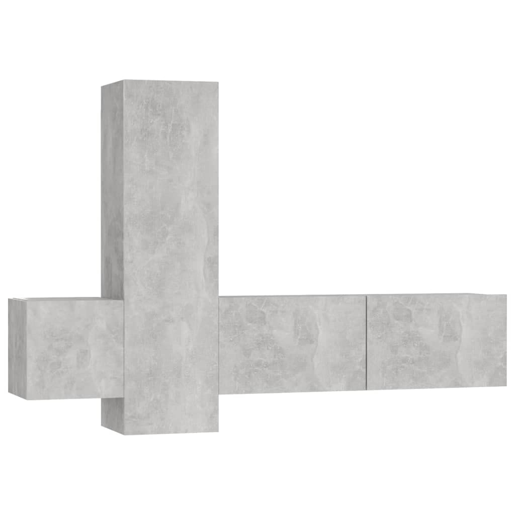 3-TLG. TV-Schrank-Set Betongrau, Holzwerkstoff, Wandmontage, Modernes Media-Center für Wohnzimmer, Schlafzimmer, Robustes Design