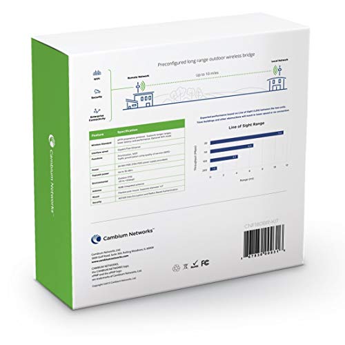 Cambium Networks ePMP Force 180 Bridge-in-a-Box Plug-n-Play Outdoor Wireless Ethernet Bridge - Pre-paired Point-to-Point (PTP) link - 10 Mile Range - 5GHz - 200Mbps (C058900B072A) (Renewed)