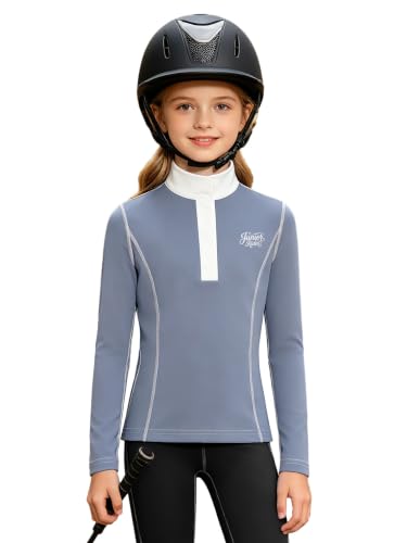 Kids Equestrian Riding T-shirt Horseback Show Shirt Dusty Blue 6 Years