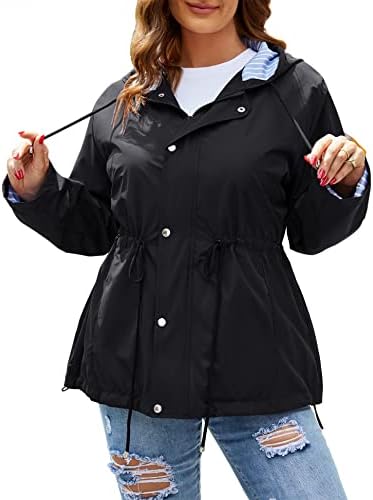 Avoogue Plus Size Quilted Rain Coats for Women Waterproof with Hood Lightweight Soft-Shell Spring Fall Jackets Black X-Large