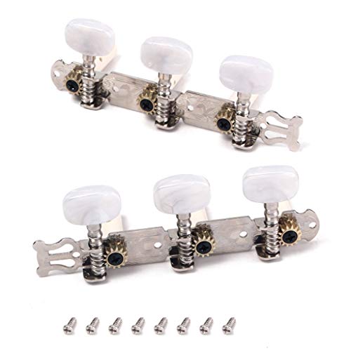 Alnicov - Juego de 2 clavijas de afinación para guitarra clásica con tornillos de montaje, 3L 3R cromado, color blanco